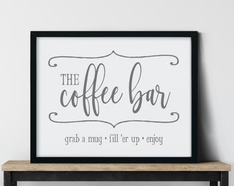 Gray Coffee Bar Printable Art, Vintage Grey Coffee Station Wall Art, Coffee Bar Decor, Farmhouse Printable Coffee Bar Art, Coffee Art