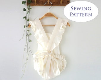 Boho Ruffle Baby Romper Sewing Pattern: Cross-Over Straps (PDF Pattern)