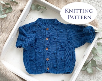 Baby Sweater Knitting Pattern: Knitted Cardigan, 3-18 Months (PDF Pattern)