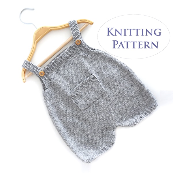 Baby Romper Knitting Pattern - PDF Knitting Pattern - Baby Pocket Romper - Knitting Pattern- 4 sizes (3 to 18 Months)- Instant Download