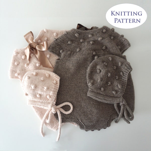 Pdf Knitting Pattern - Baby Romper and Hat Set - Newborn Set Knitting Pattern- 5 sizes (0-18 Months)- Instant Download
