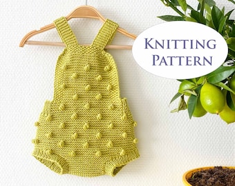 Baby Romper Knitting Pattern – Popcorn Design, 0-18 Months (PDF Pattern)