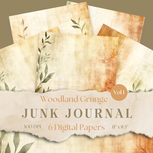 Woodland Grunge Junk Journal Kit Vol 1, Vintage Botanical, Printable Ephemera, Digital Nature Paper, Texture Pack, Instant Download 11&quot;x8.5