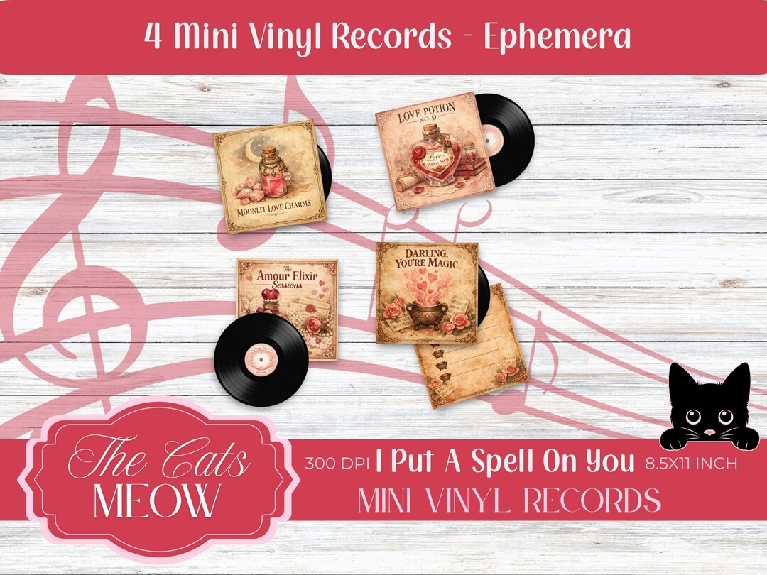 Printable Mini Lp Covers Printable Mini Vinyl Records, Valentines Day Junk Journal Ephemera ...