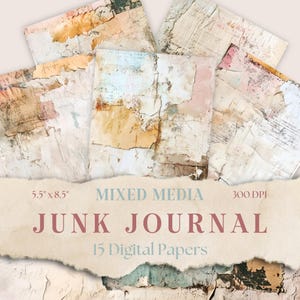 Grunge Mixed Media Junk Journal Kit, Scrapbook Pages, Printable Paper Pack, Background Paper, Digital Paper Craft, Collage Sheet 5.5 x 8.5