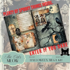 Halloween Junk Journal Kit, Includes Spooky Papers, a Folio, Tags, Pockets, and Printable Ephemera, 11 x 8.5