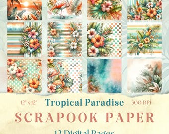 Tropical Scrapbook Paper Pack: Beach Junk Journal Ephemera (12x12 Digital Download