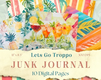 Tropical Watercolor Junk Journal Kit: Hawaii Travel Ephemera (Digital Download)