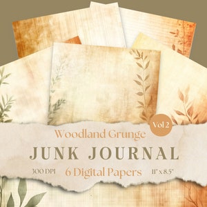 Woodland Grunge Junk Journal Kit Vol 2, Vintage Botanical Printable Ephemera, Digital Nature Paper, Texture Pack, Instant Download 11&quot;x8.5