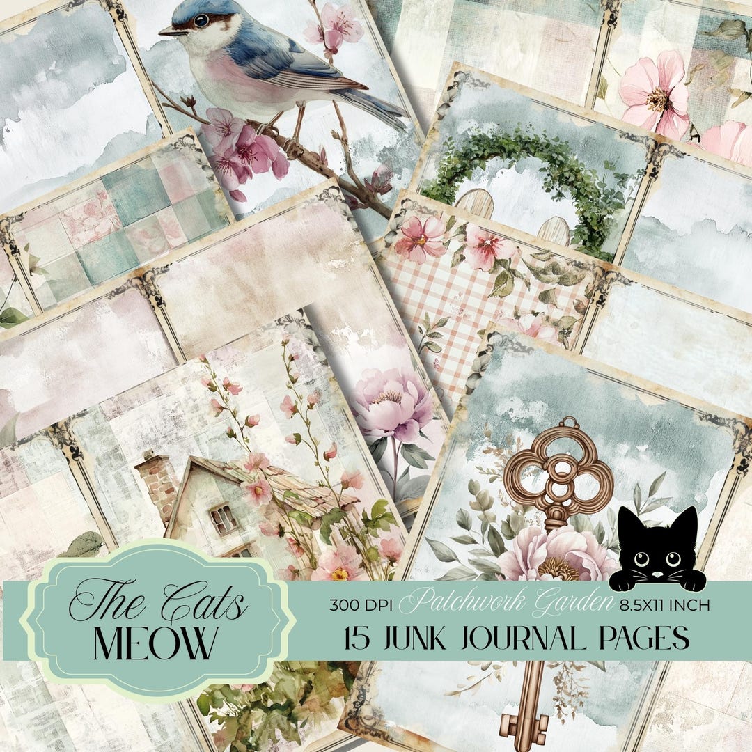 Shabby Chic Garden Junk Journal Pages, Vintage Patchwork Papers for ...