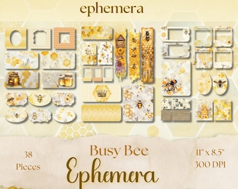 Bee Junk Journal Ephemera: Vintage Honeycomb Scrapbook Kit (Digital Download 11x8.5" Pages)