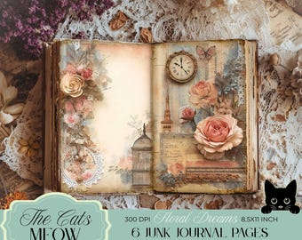 シャビーシックなフローラルジャンクジャーナルページ：ヴィンテージ