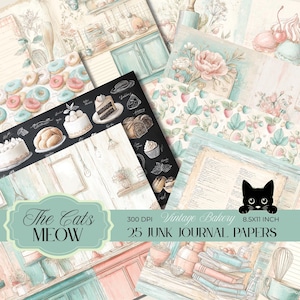 Vintage Bakery Junk Journal Papers, Shabby Chic Cafe Pages, Printable Patisserie Scrapbook Kit, Cupcake & Macaron Ephemera, Chalkboard Menu