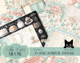 Vintage Bakery Junk Journal Papers, Shabby Chic Cafe Pages, Printable Patisserie Scrapbook Kit, Cupcake & Macaron Ephemera, Chalkboard Menu