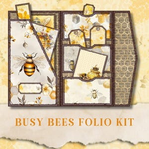 Bee Junk Journal Pocket Folio, Honey Bee Loaded Folder, Printable Pockets and Tags, Vintage Ephemera, Queen Bee Collage Sheet 11 x 8.5