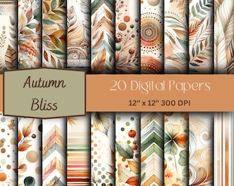 Watercolor Autumn Scrapbook Paper Pack, 12x12 Digital Backgrounds, Fall Printable Papers, Boho Digital Backgrounds, Fall Hues Watercolor