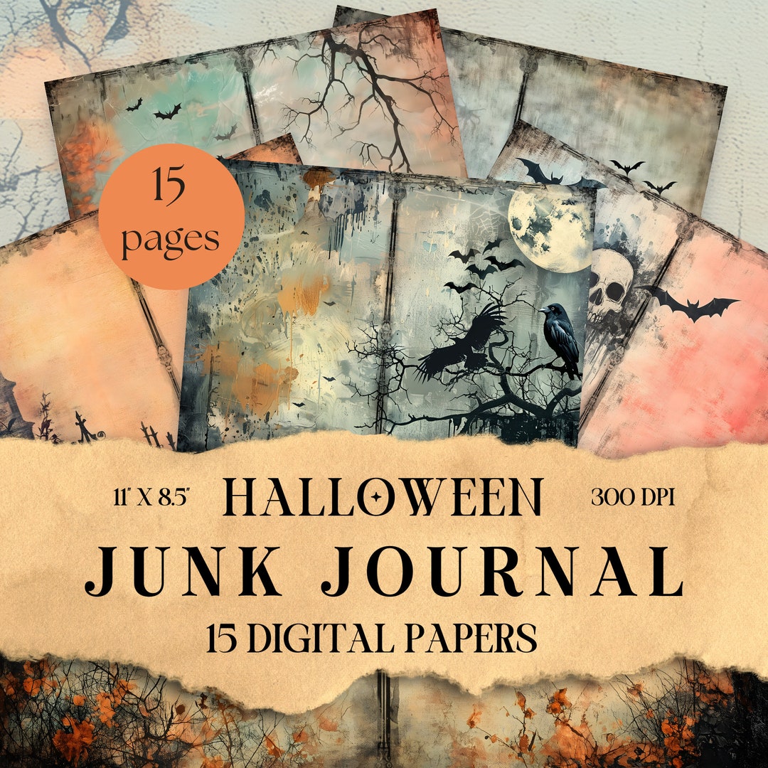 Halloween Junk Journal Paper: Spooky Digital Scrapbook Ephemera (11x8.5 ...