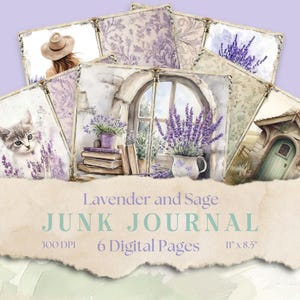Watercolor Lavender Junk Journal Printable Pages, Purple Junk Journal Kit, Vintage Digital Scrapbook Papers, Ephemera Collage Sheet 11 x 8.5