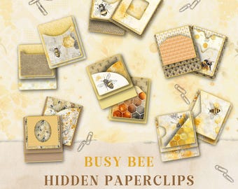 Hidden Paperclip Bee Ephemera Kit: Vintage Honeycomb, Floral Junk Journal (Digital Download 11x8.5in Pages)