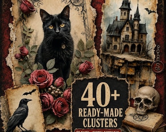 Halloween Spooky Ephemera, Vintage Gothic Junk Journal Clusters for Scrapbooking, Halloween Fussy Cuts & Embellishments