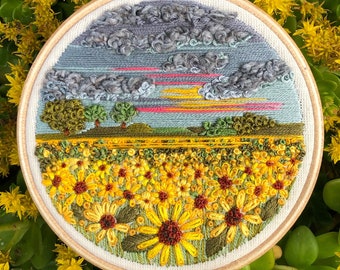 Stormy sunflower landscape pdf embroidery pattern - full photo guide