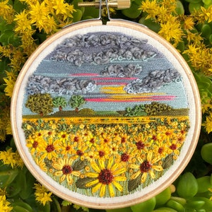 Stormy sunflower landscape pdf embroidery pattern - full photo guide