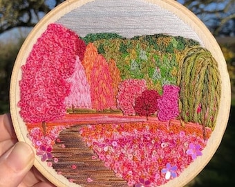 Cherry blossom landscape PDF embroidery pattern