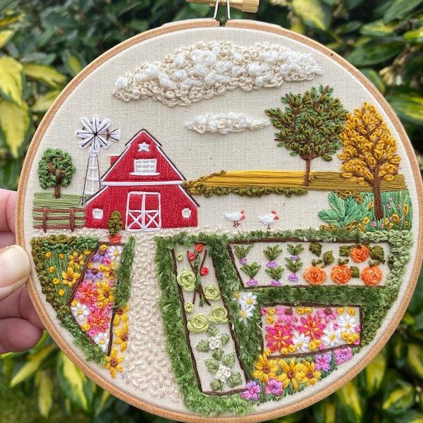 Red Barn Farm pdf downloadable embroidery pattern
