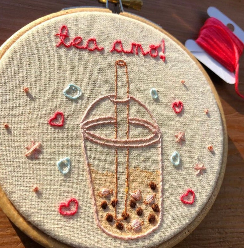 PDF Pattern 'tea Amo' Bubble Tea Embroidery Pattern Etsy