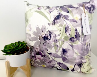 Penelope- purple floral print decorative cushion/pillow with unique one off design