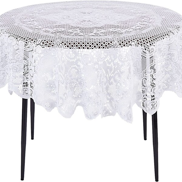 Premium Lace 58" Round Tablecloth - White | Halloween Wedding Bridal Shower Event Home Decor | Tablecloth Decorations | Fancy Party