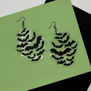 Large Black Bat Swarm Drop Dangle Earrings | Gothic Witchy Spooky Scary Emo Goth Magical Dark Creepy Halloween Jewelry  (3 x 2.75 inches)