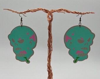 Large Zombie Head Drop Dangle Earrings | Gothic Gorey Rotten Spooky Scary Emo Goth Magical Dark Creepy Halloween Jewelry  (3 x 2.25 inches)