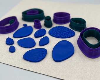 Set of 10 Abstract Pebble Shape Cookie Cutters | Polymer Clay Fondant Cutters Tools | Earring Jewelry Makers | Set 1