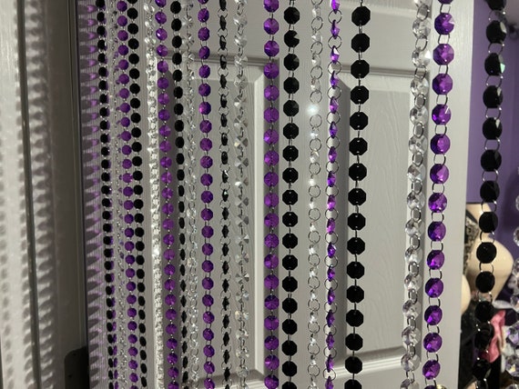 7ft K9 Crystal Glass Bead Chain Strand Garland | 14mm Octagon Crystals | Dark Purple Violet, Black, Clear | DIY Chandelier Candelabra Accs
