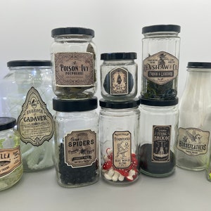 Pre-Filled One-of-a-Kind SMALL Apothecary Jars & Bottles | Handmade Halloween Witch Gothic Alter Spooky Creepy Decor | Glass, Assorted Sizes