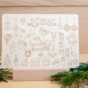 Holzpostkarte "Merry Christmas Wimmelbild" - Weihnachtskarte