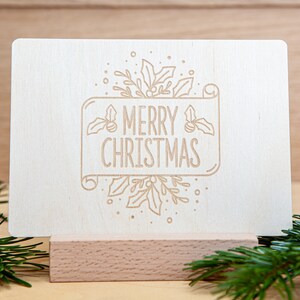 Holzpostkarte "Merry Christmas Banderole" - Weihnachtskarte