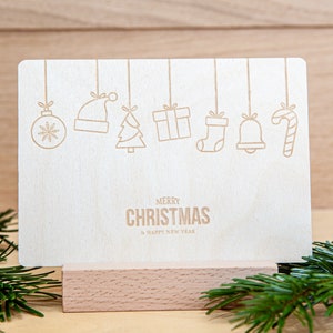 Holzpostkarte "Merry Christmas +  Girlande" - Weihnachtskarte