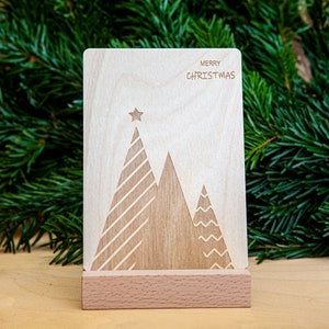 Holzpostkarte "Drei Tannen" - Weihnachtskarte