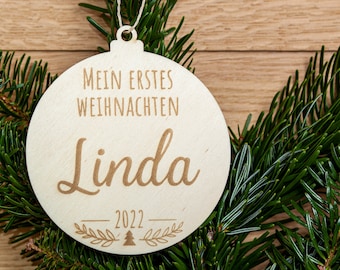 Wooden pendant "First Christmas Fir" with name and year