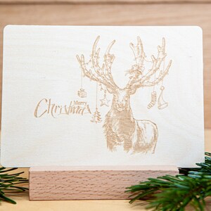 Holzpostkarte "Rentier" - Weihnachtskarte