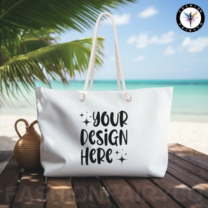 Weekender-Taschentasche Mockup PNG, [Made For Overlay Design NICHT AOP], Weekender-Einkaufstasche, Strand-Weekender-Taschenmodell, Seilgriff-Taschenmodell,