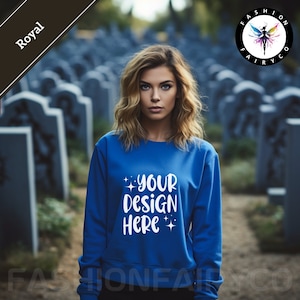 Royal Gildan18000 Mockup, Halloween Royal Sweatshirt Mockup, Royal Crewneck Mock, Printify Royal Gildan18000 Mockup