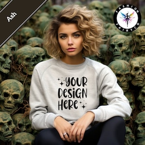 Halloween Ash Gildan18000 Mockup, Ash Sweatshirt Mockup, Ash Crewneck Mock, Printify Ash Gildan18000 Mockup, Fall Ash Gildan18000 Mock