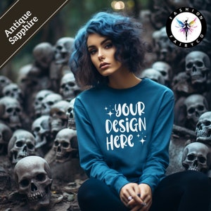 Halloween Antique Sapphire Gildan18000 Mockup, Antique Sapphire Sweatshirt Mockup, Antique Sapphire Crewneck Mock, Printify Antique Sapphire