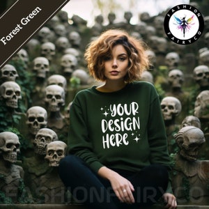 Halloween Cherry Red Gildan18000 Mockup, Cherry Red Sweatshirt Mockup, Cherry Red Crewneck Mock, Printify Cherry Red Gildan Mock