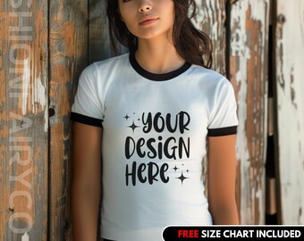 Next Level 3604 Ringer T-Shirt Mockup: Unisex Cotton (PNG)
