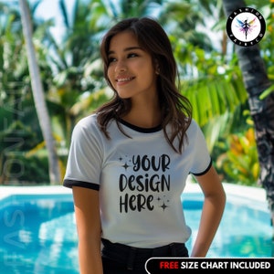 Next Level 3604 Mockup: White/Black Ringer T-Shirt (PNG)