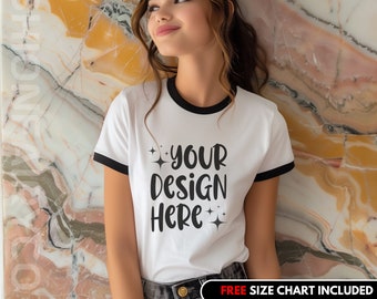 White/Black Ringer T-Shirt Mockup: Next Level 3604 (PNG)